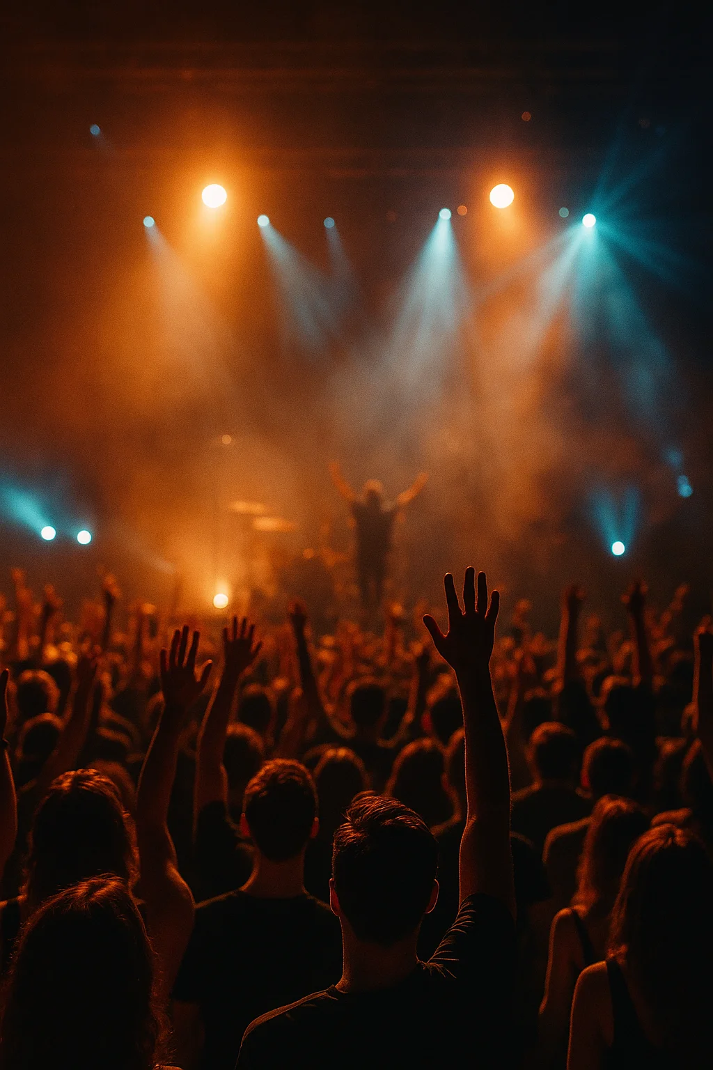 Público de un concierto con las manos levantadas